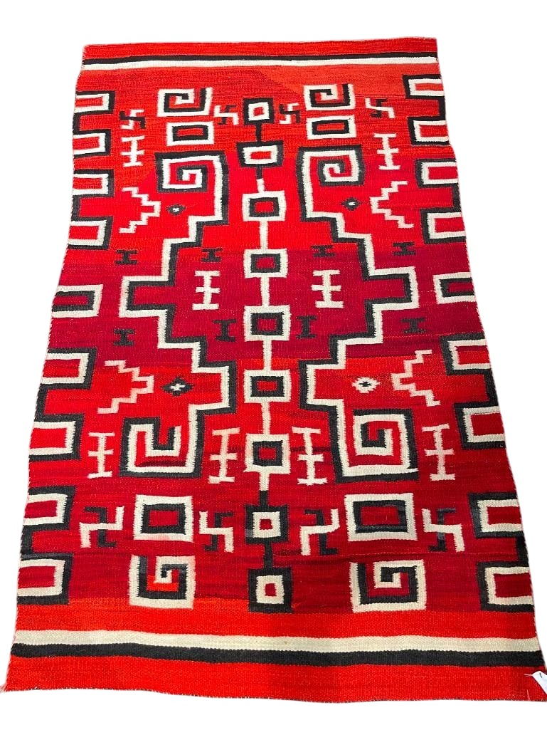 Vibrant Red Antique Whirling Log Themed Navajo Rug (1 of 11)