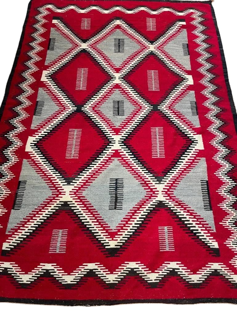 Large Circa 1940s Navajo Rug With Lots of Railroad Track and Red Design (1 of 12)