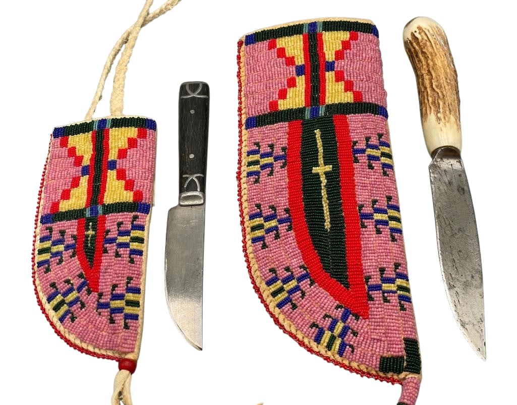 Pair of Plains Beaded Sheaths with Knives (1 of 9)