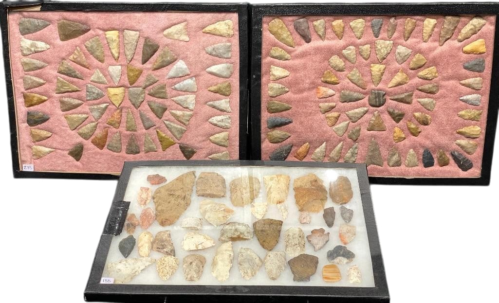 Three Large Frames With Prehistoric And Historic Stone Points, Scrapers, Etc. (1 of 7)