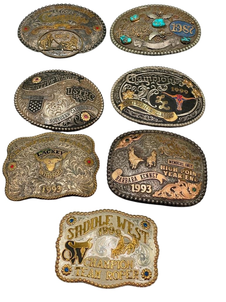 Group of Seven Team Roping Champion Belt Buckles - 1980s-1990s (1 of 12)