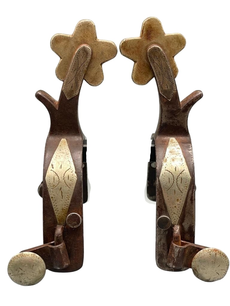Pair of Crockett Single Mounted Diamond Pattern Spurs - 1920s-1930s