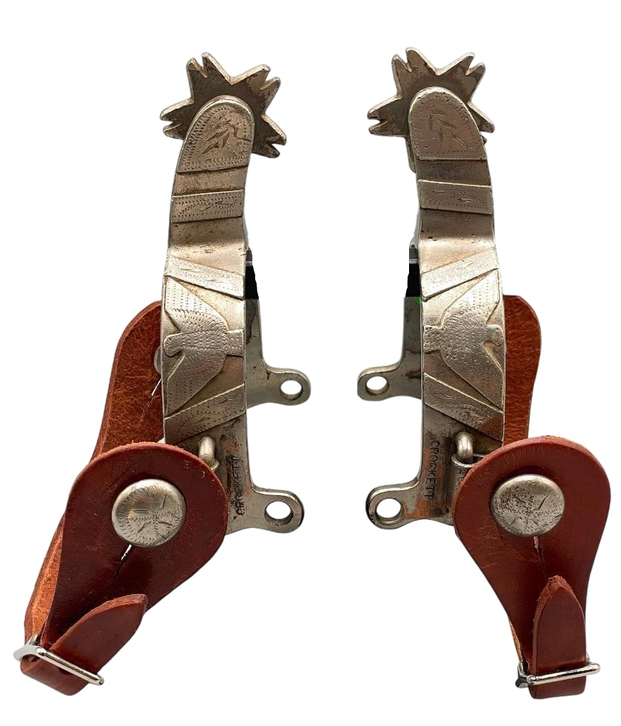 Pair of Eagle Pattern Crockett Spurs With Straps - Circa 1920s-1930s