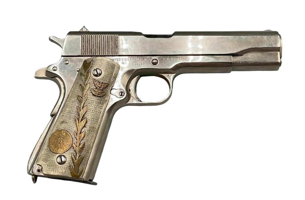Remington Rand Model 1911A U.S. Army Nickel Plated With Mexican Themed Grips (1 of 18)