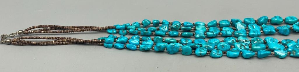 Turquoise Cluster Necklace With Three Strands - 10