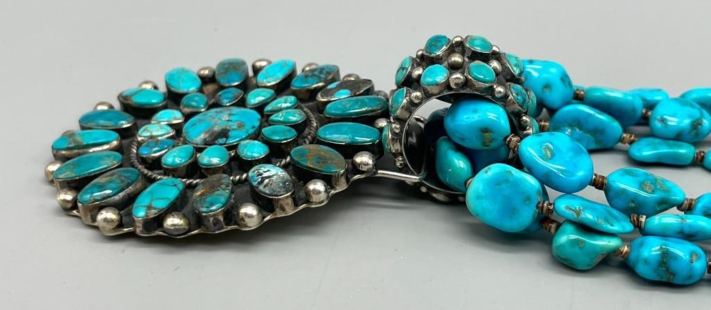 Turquoise Cluster Necklace With Three Strands - 11