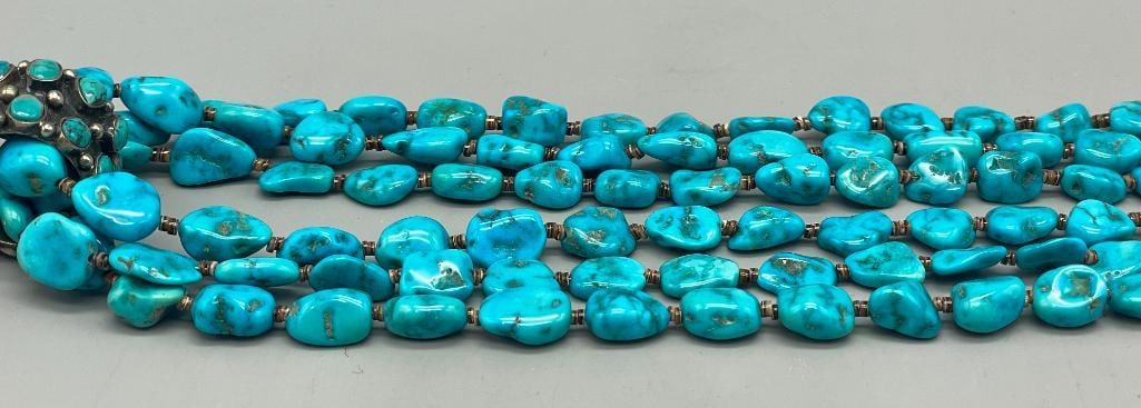 Turquoise Cluster Necklace With Three Strands - 12