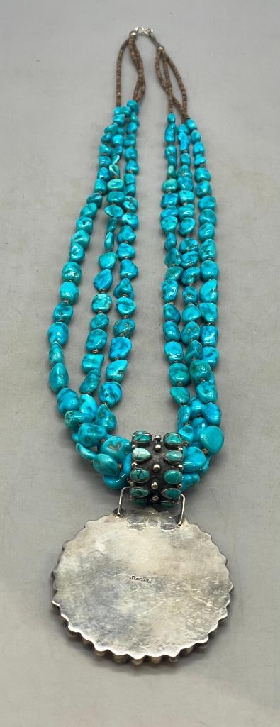 Turquoise Cluster Necklace With Three Strands - 14