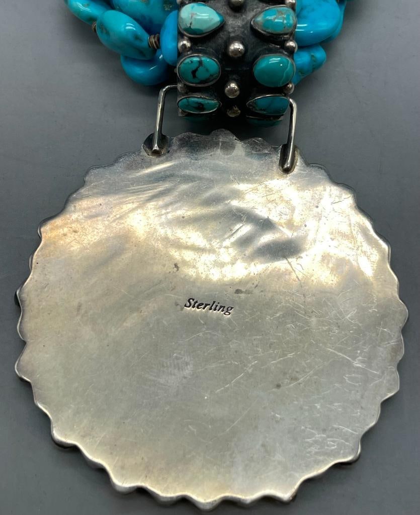 Turquoise Cluster Necklace With Three Strands - 15