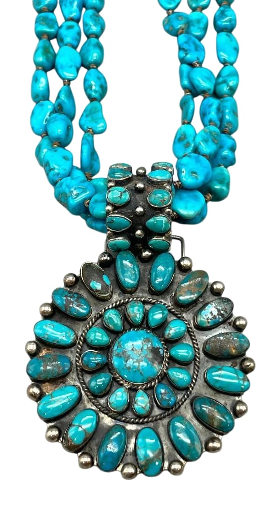 Turquoise Cluster Necklace With Three Strands - 2