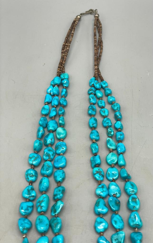 Turquoise Cluster Necklace With Three Strands - 6
