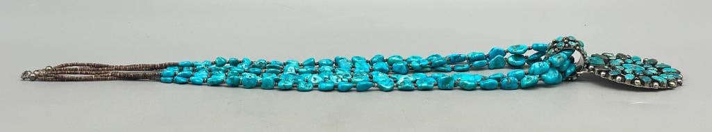 Turquoise Cluster Necklace With Three Strands - 7