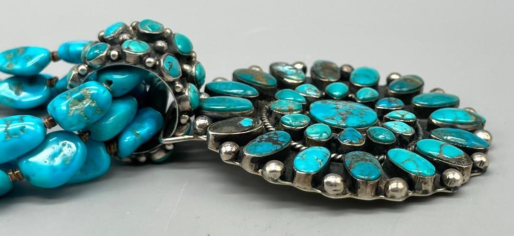 Turquoise Cluster Necklace With Three Strands - 8
