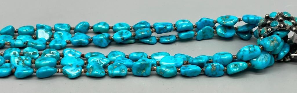 Turquoise Cluster Necklace With Three Strands - 9