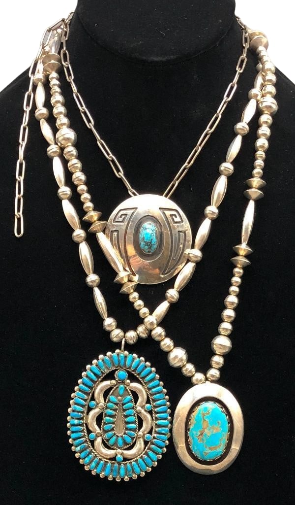 Three Turquoise And Sterling Silver Necklaces In Various Styles And Designs (1 of 13)