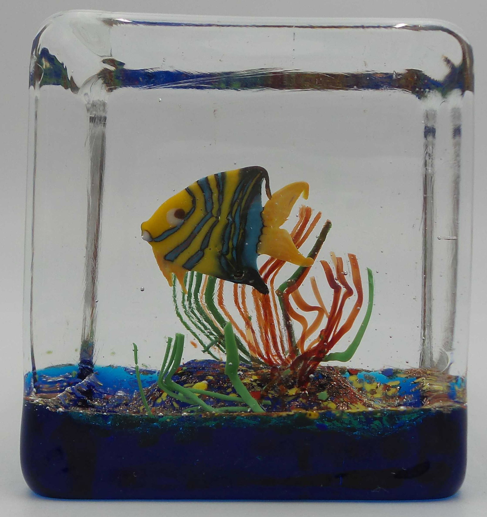 Vintage Murano, Italy "Aquarium" Fish and Coral Art Glass Cube Paperweight (1 of 10)