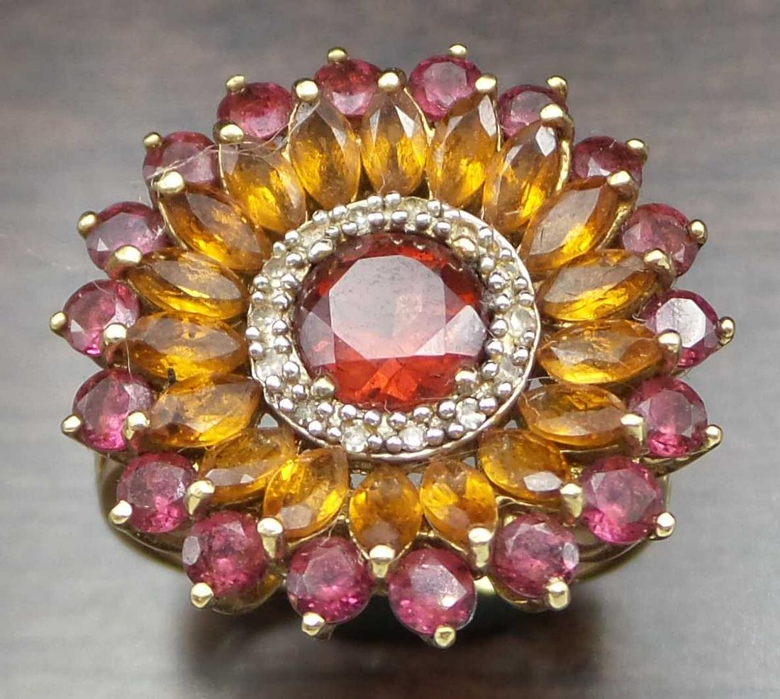 Vintage 10K Gold, Garnet, Diamond, Madeira Citrine & Ruby Ring (1 of 13)