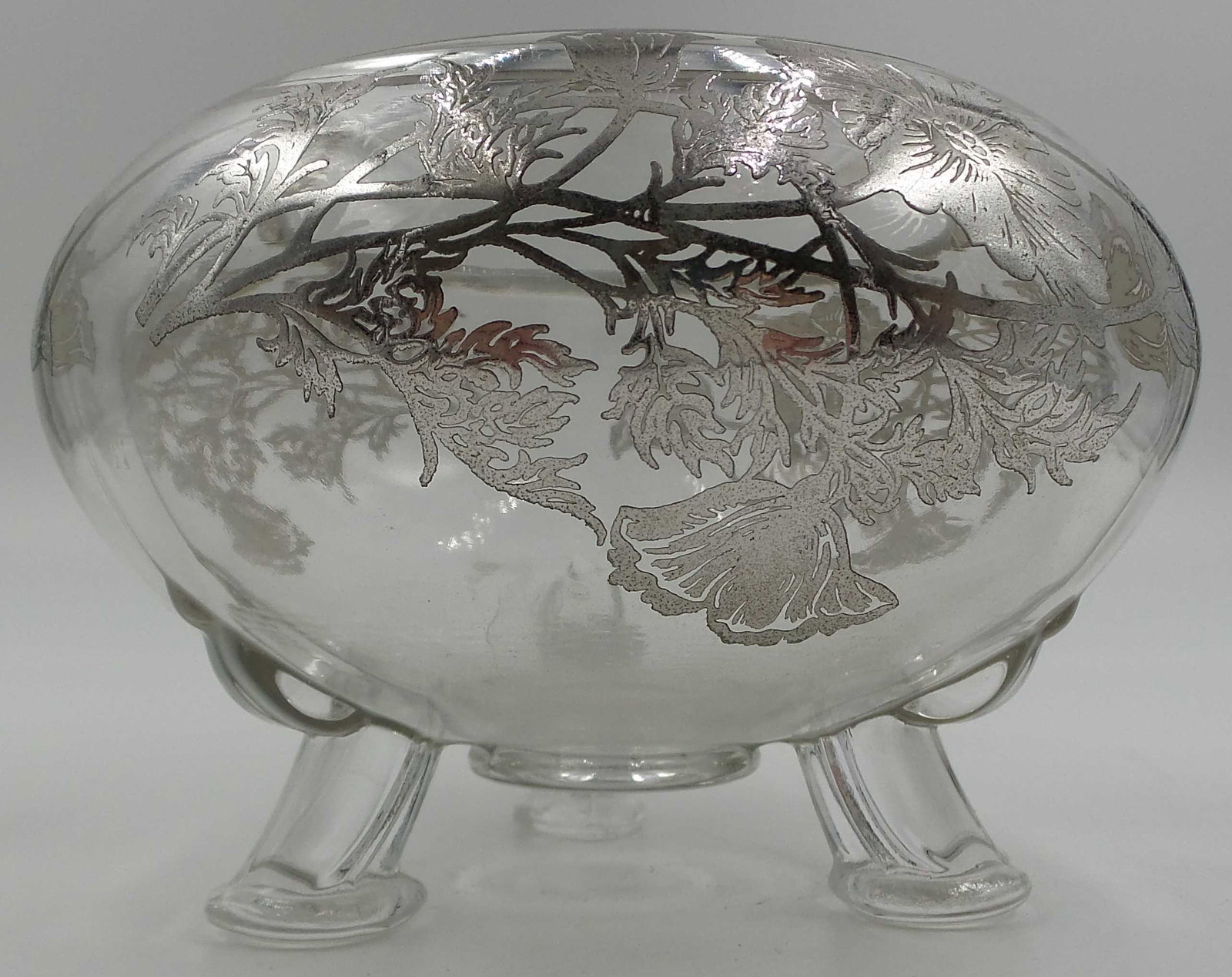 Vintage Mid-Century Clear Crystal & Silver Overlay Footed Bowl (1 of 10)