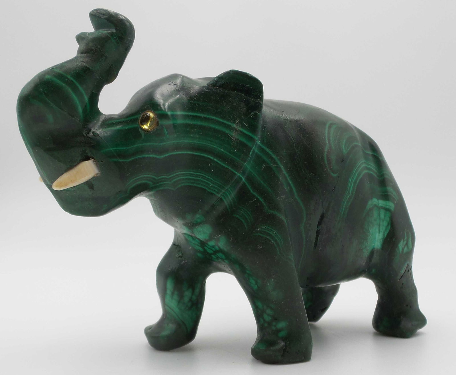 Vintage Hand Carved Malachite Elephant Figurine with Gemstone Eyes (1 of 19)