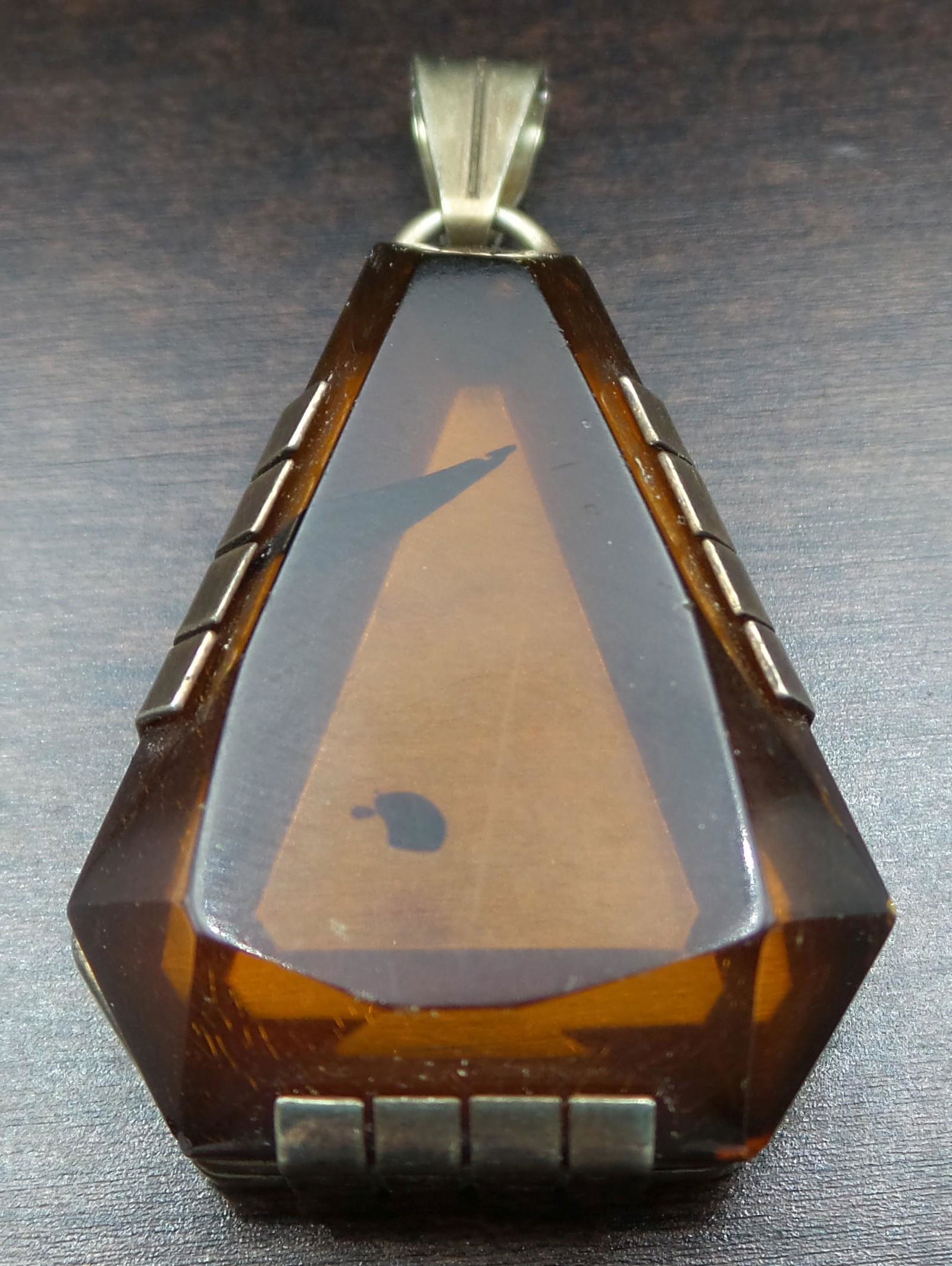 Antique European 1930s Art Deco 835 Silver & Amber Pendant (1 of 9)