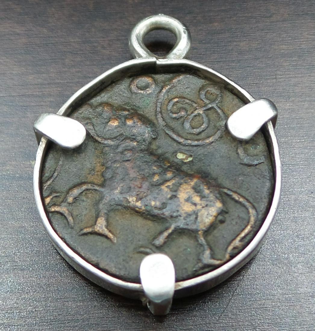 Ancient Bronze Coin in Sterling Silver Frame Pendant (1 of 4)