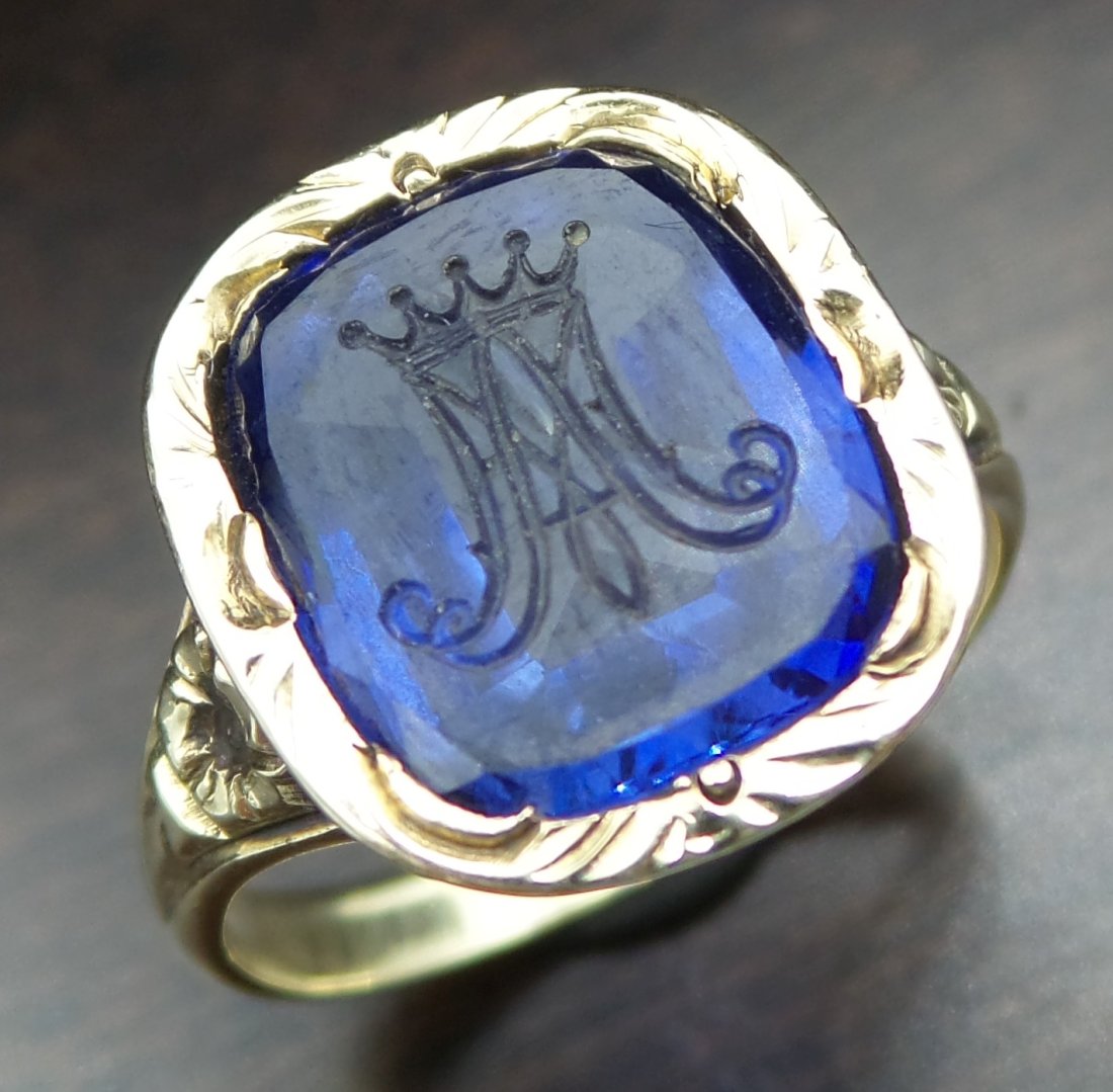 Antique European 18K Gold & Sapphire Engraved Seal / Signet Ring (1 of 15)