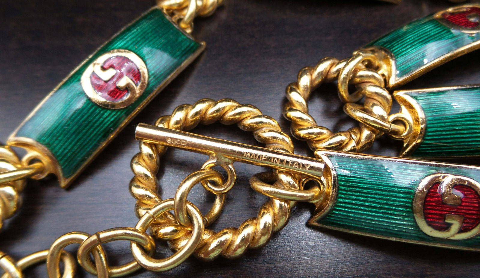 Vintage 1970s GUCCI Italy Gold Metal & Enamel Belt (1 of 14)