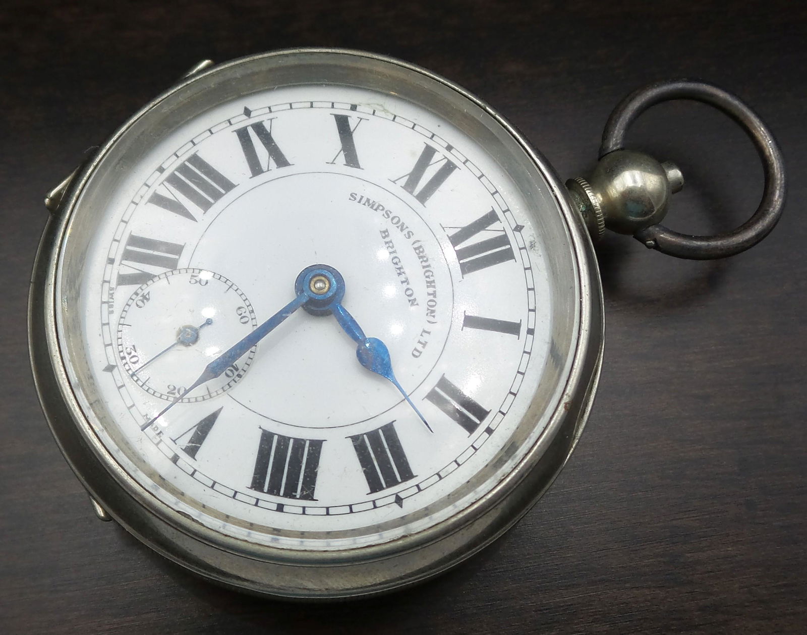 Antique British SIMPSONS Brighton Stainless Steel Pocket Watch (1 of 14)