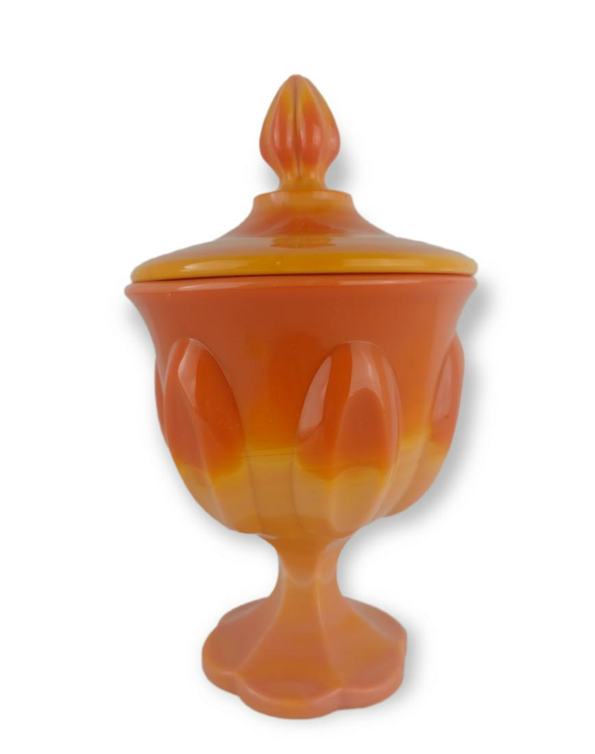 Vintage Orange Mid Century Covered Footed Dish (1 of 5)