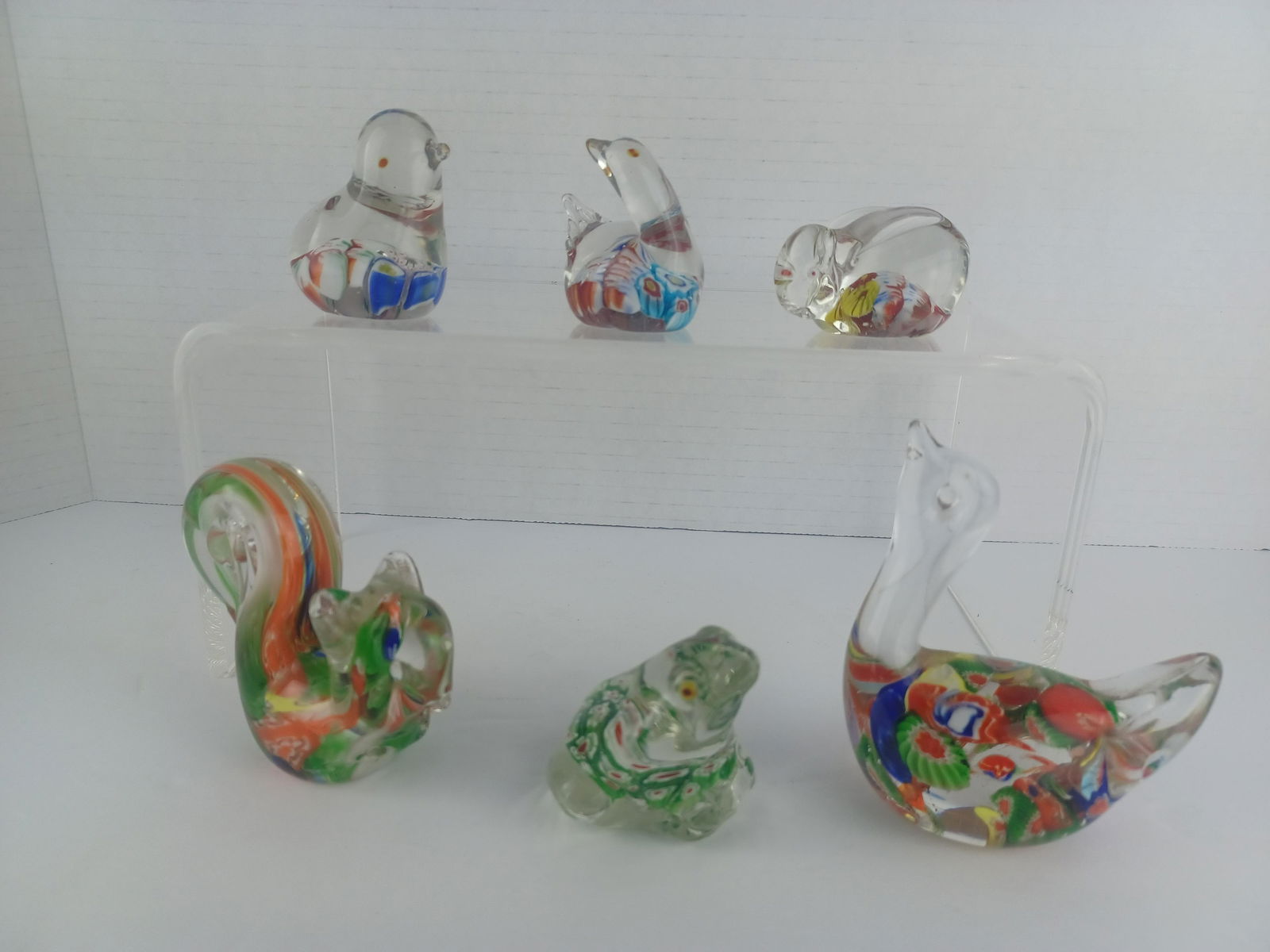 Lot of 6 Miniature Murano Style Art Glass Millefiori Animals (1 of 4)