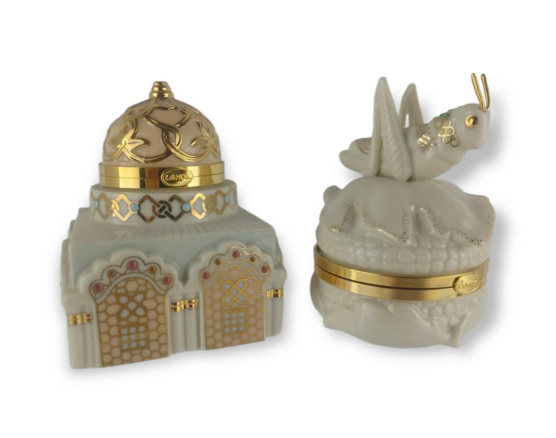 Lot of 2 Beautiful LENOX Porcelain Trinket Boxes.: From the treasures Collection, Cricket, and Cathedral. From the Collection Of Miguel A. Cruz Peraza.
