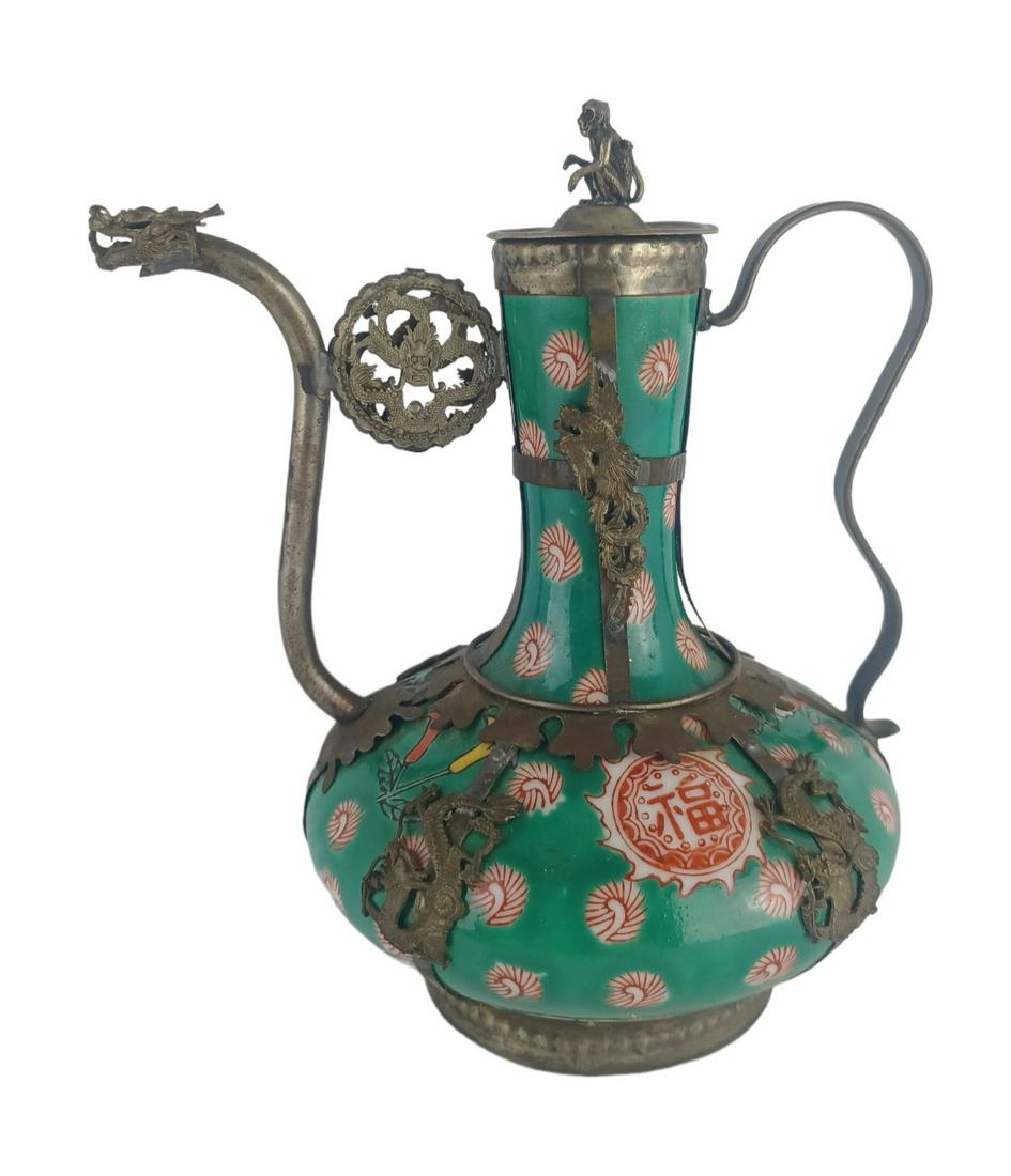 Vintage Chinese Hallmarked Metal & Porcelain Teapot (1 of 5)