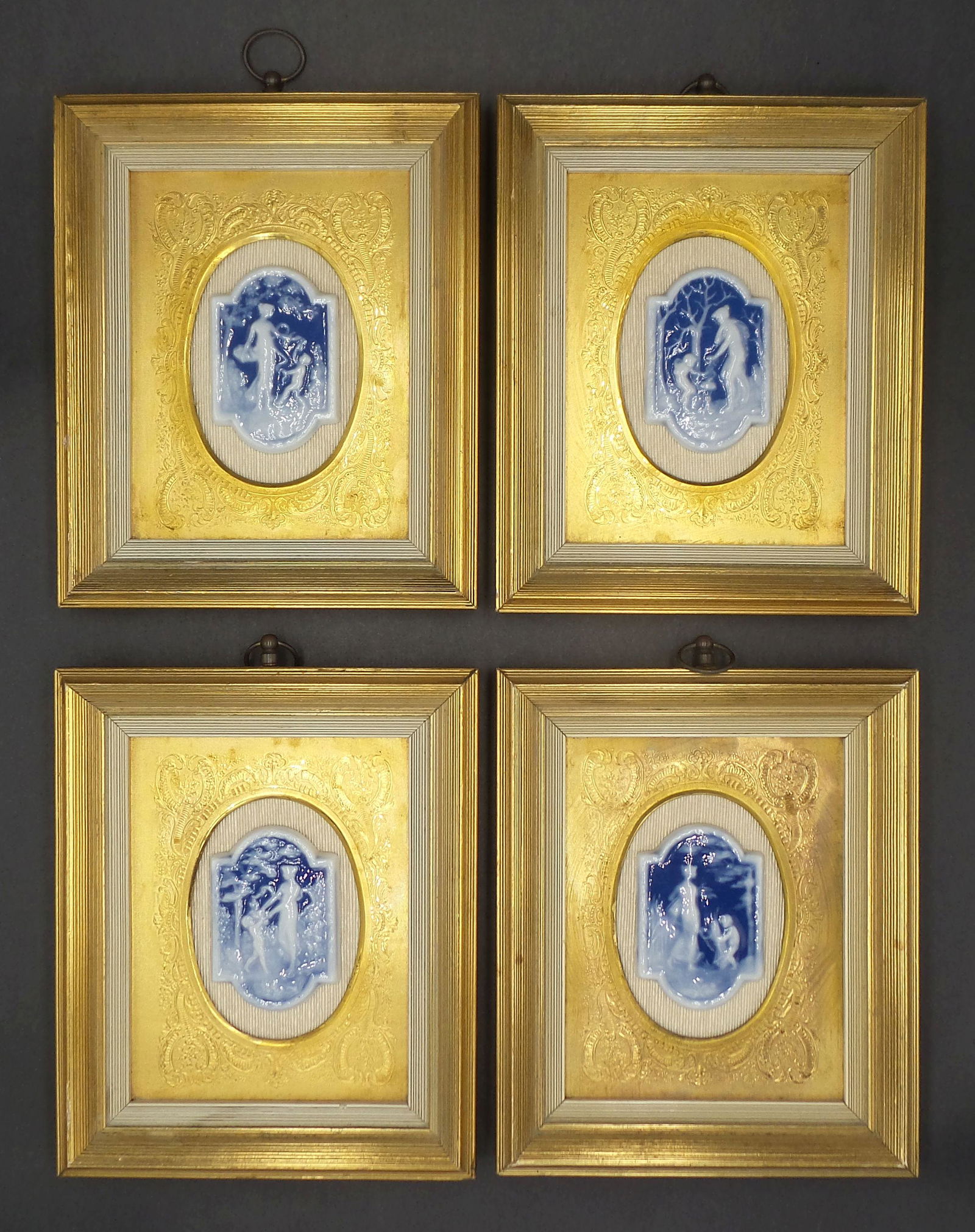 Set of 4 Vintage SUNGOTT ART STUDIOS NY Pate sur Pate Porcelain Plaques (1 of 10)