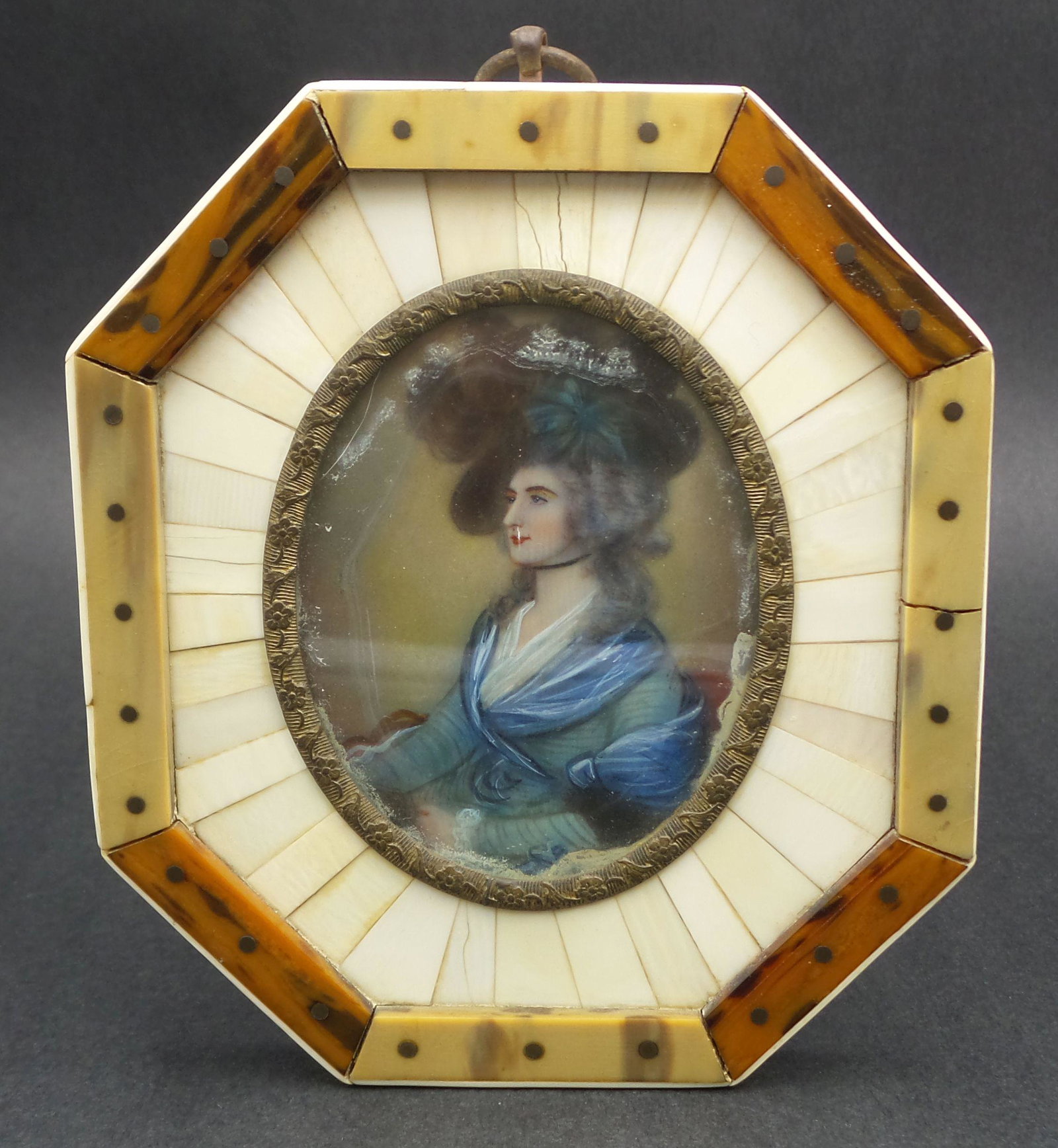 Antique 18th Century Miniature Portrait Painting in Hand Carved Frame (1 of 10)