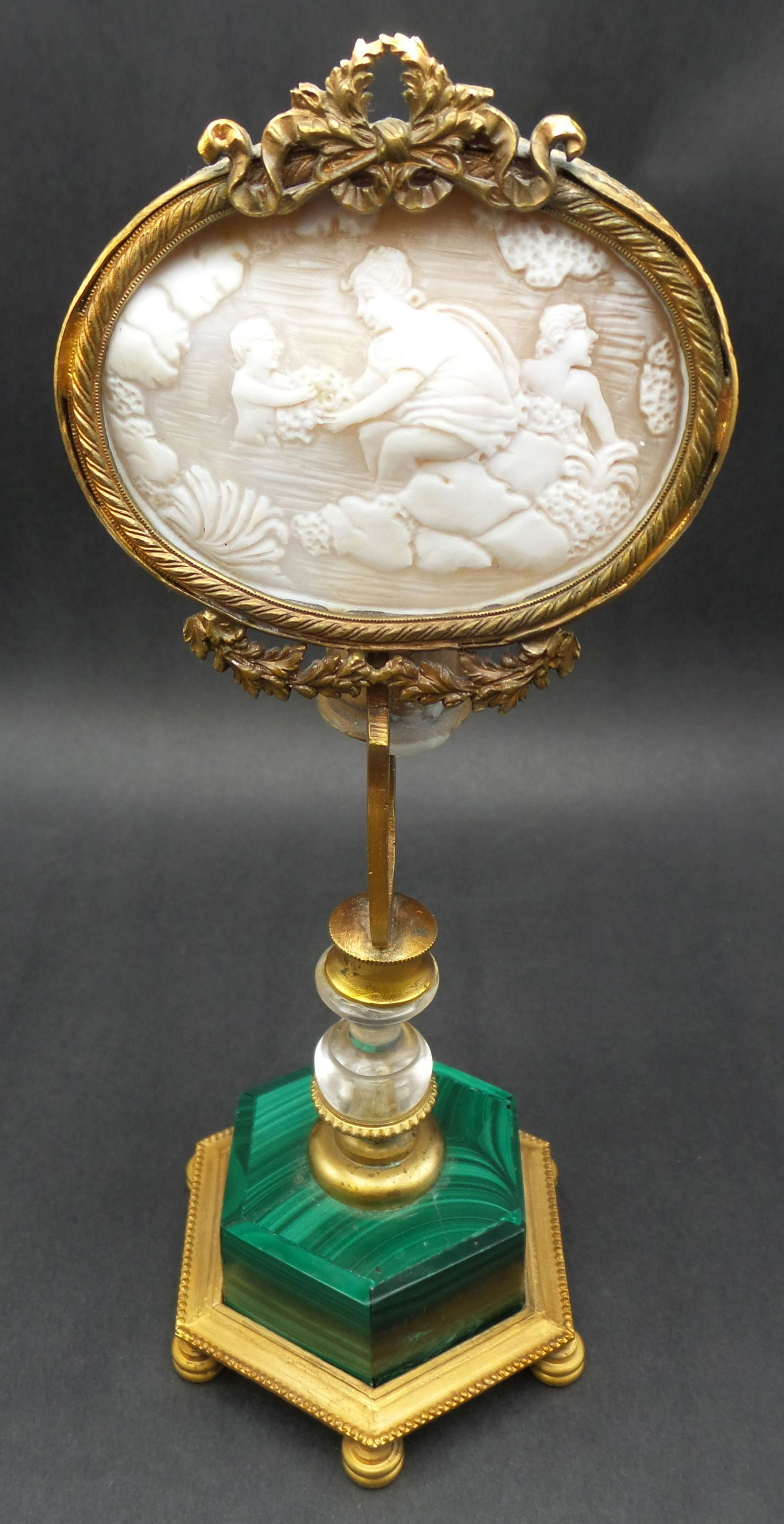Antique 18th Century European Gilt Brass & Shell Cameo Night Light /w Malachite Base (1 of 14)