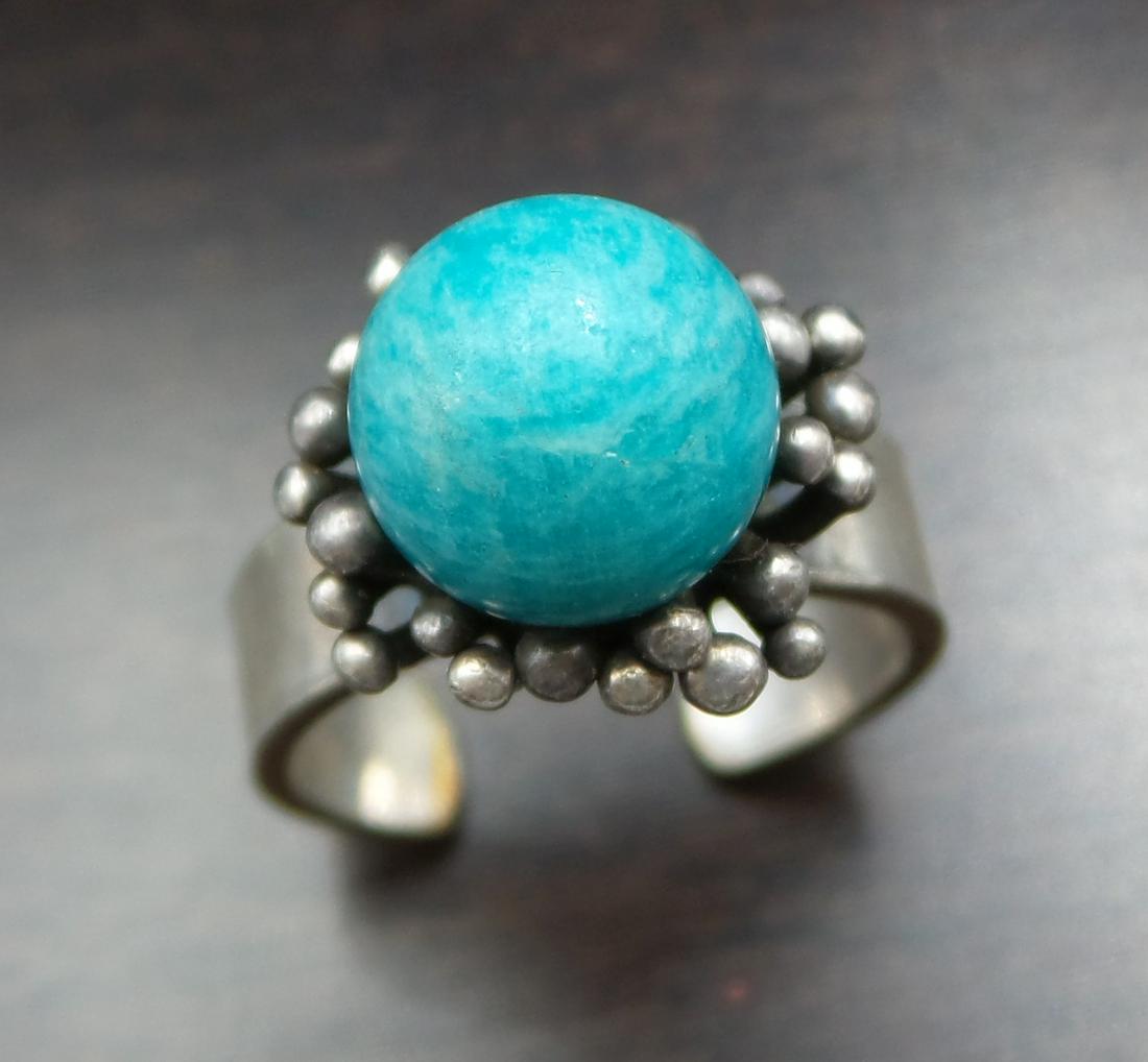 Vintage 1950s Mid-Century Modernist FRANZ SCHEURLE Germany Sterling Silver & Amazonite Ring (1 of 13)