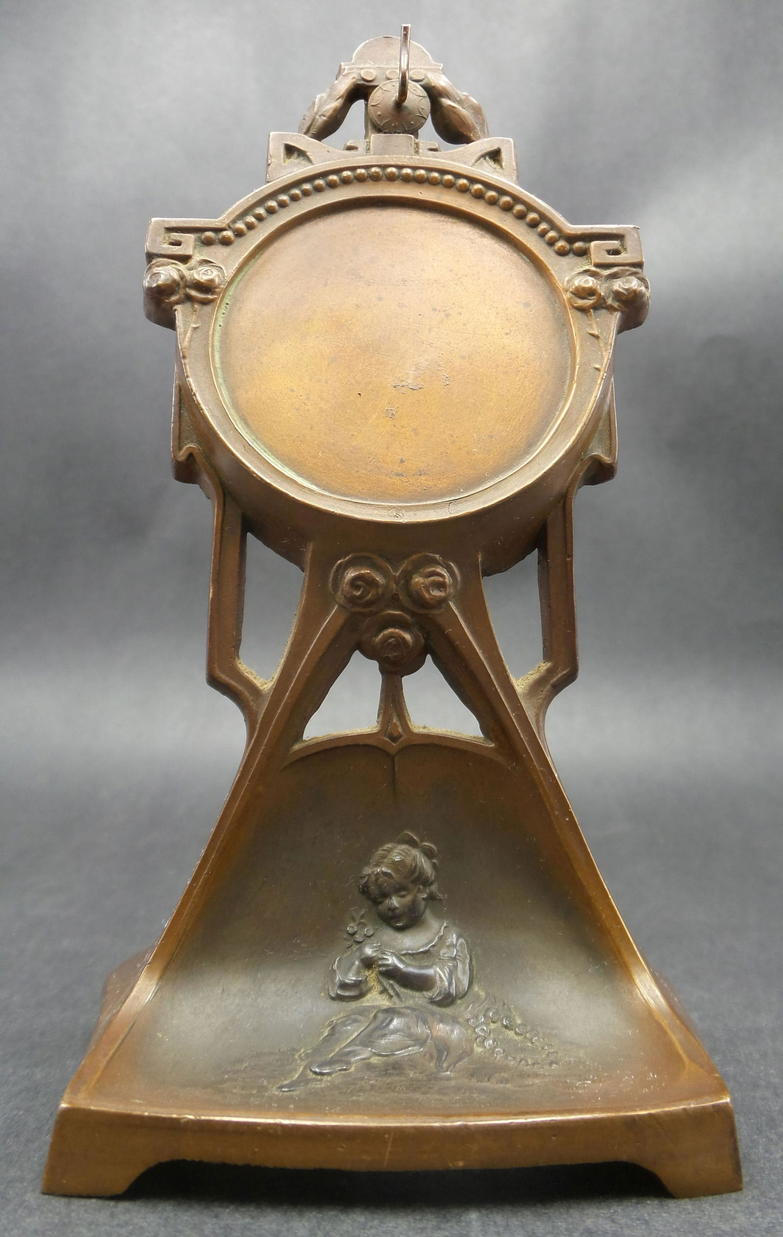 Antique ca. 1900 Art Nouveau European Cast Metal & Copper Plated Pocket Watch Stand (1 of 7)