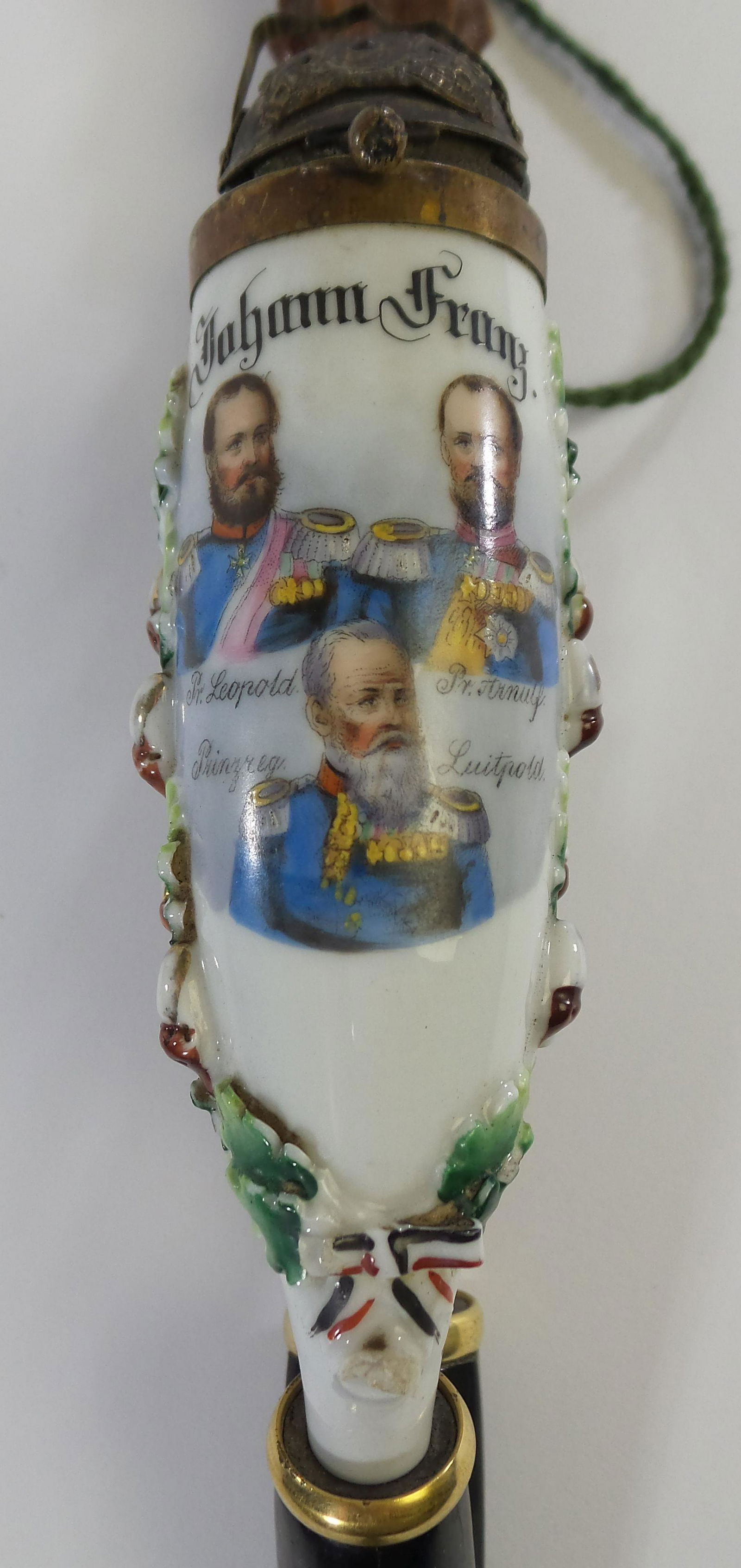 Large Antique WWI German Porcelain, Stag Horn & Wood Army Reserve Pipe (1 of 11)