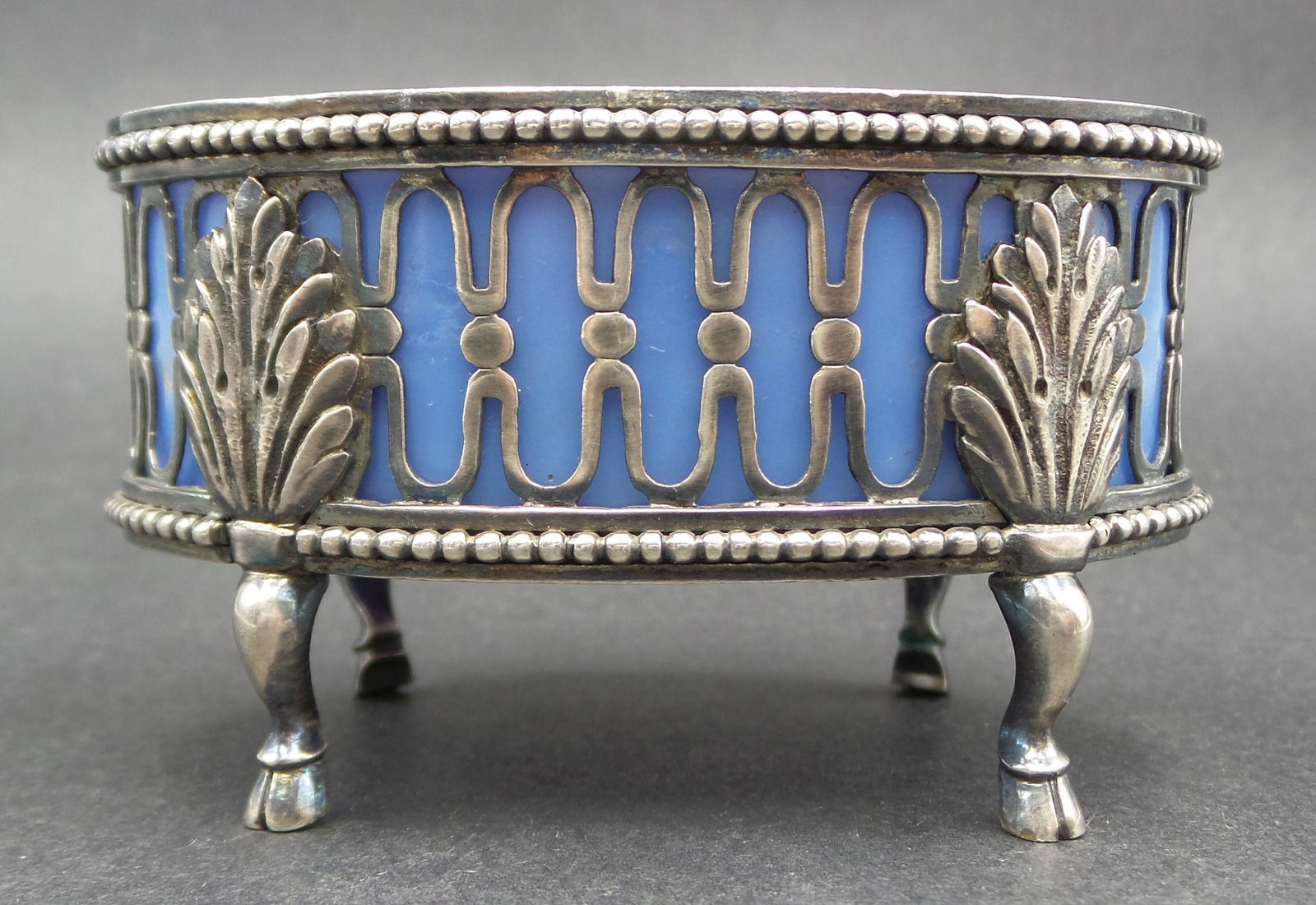 Antique ca. 1900 European 800 Silver & Blue Opaline Glass Condiment Bowl (1 of 14)