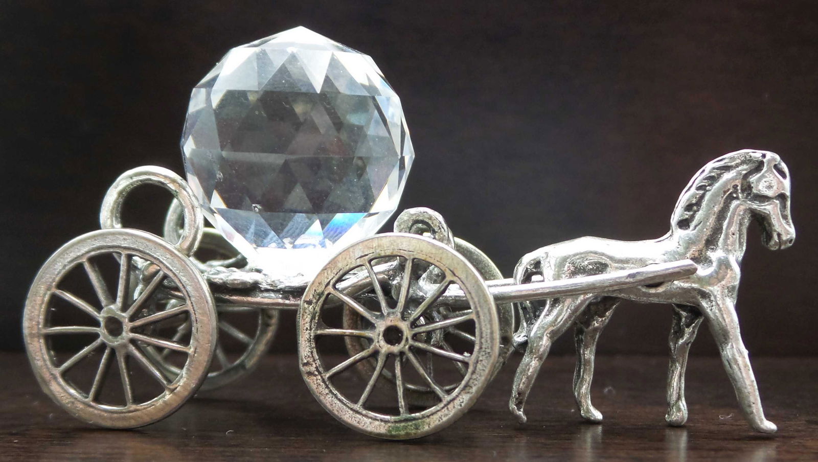 Vintage European 800 Silver Miniature Horse & Carriage with Crystal Ball (1 of 12)