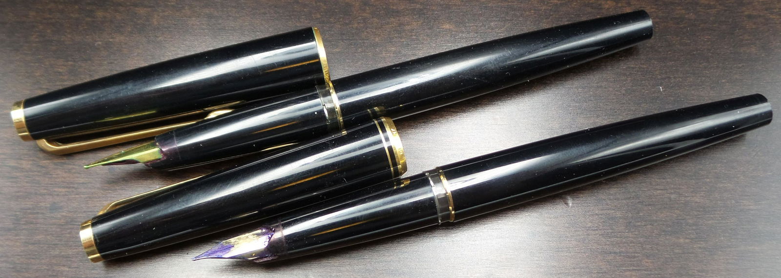 Pair of Vintage MONTBLANC Black Resin Fountain Pens - One with 14K Gold Nib (1 of 9)