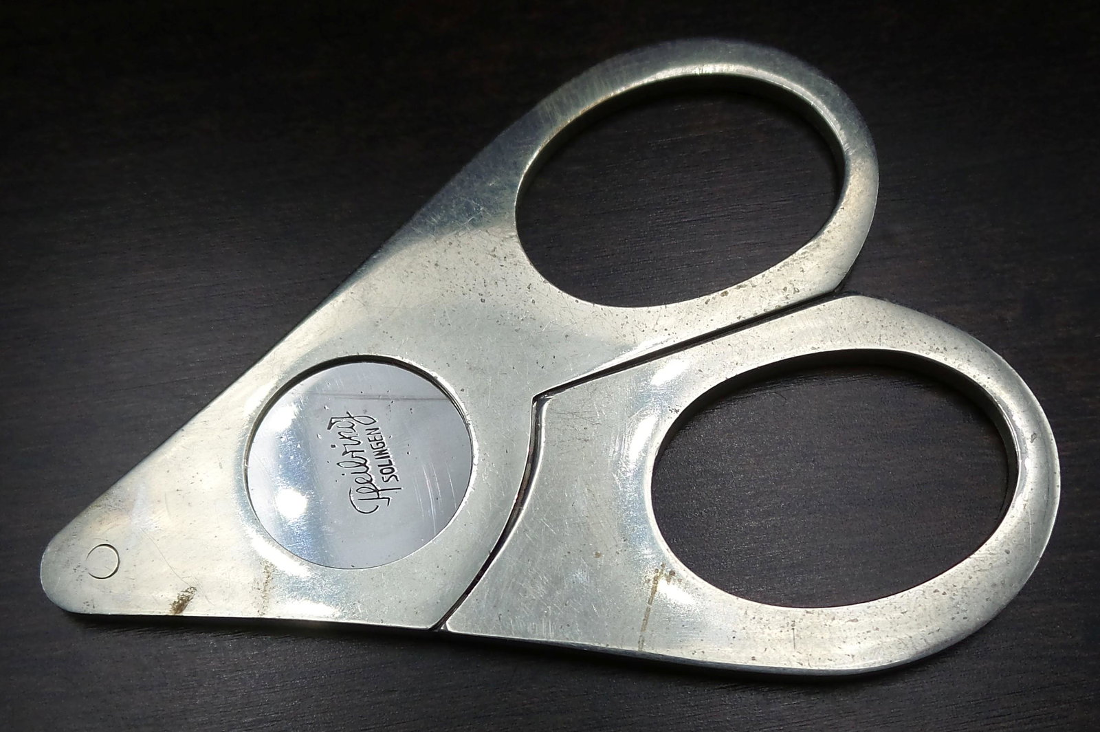 Vintage 1960s PFEILRING Germany Stainless Steel Designer Cigar Cutter: Measures 2 1/4" long x 1 11/16" wide (closed).