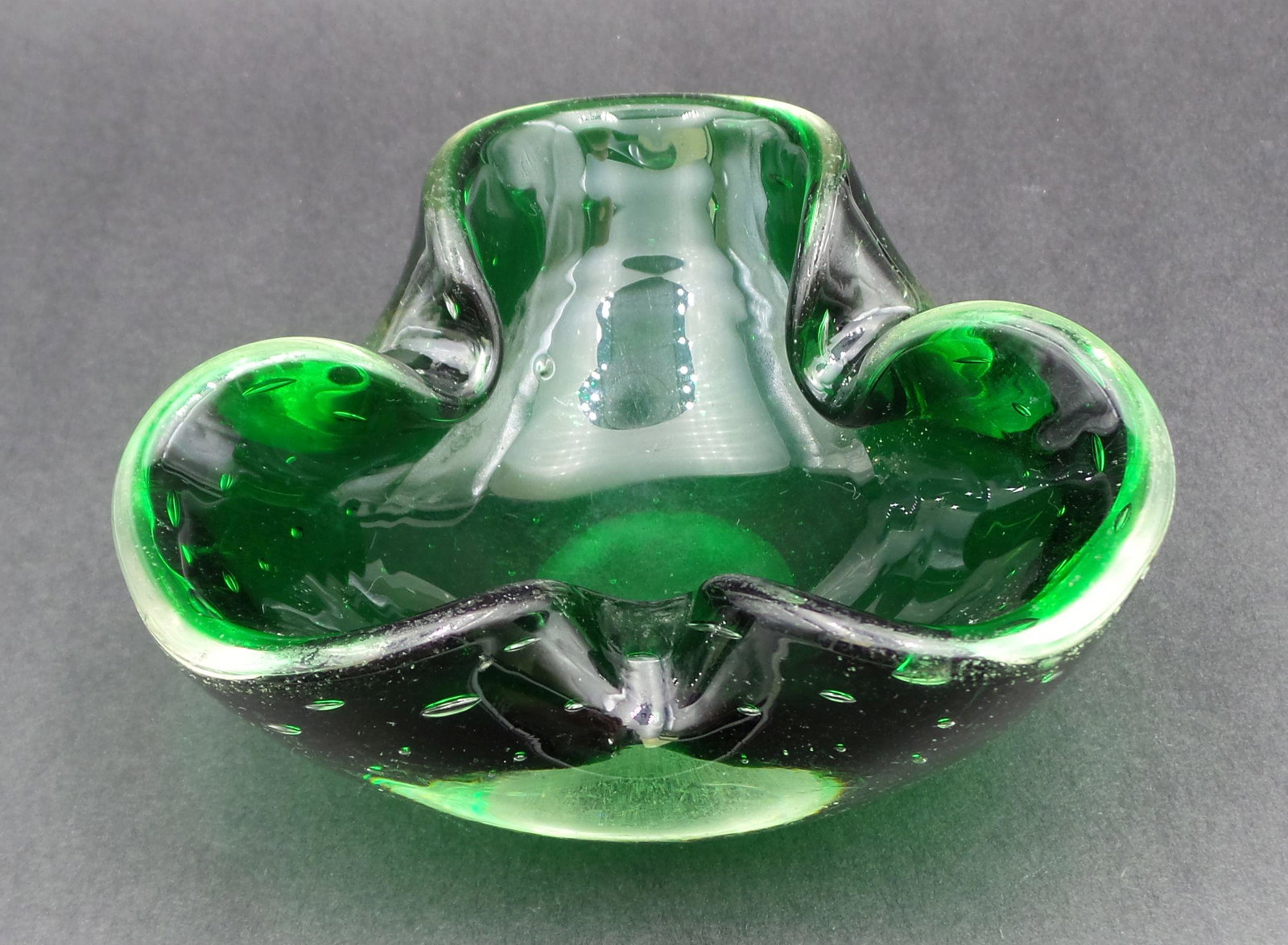 Mid-Century Green MURANO Bubble Art Glass Ashtray (1 of 7)
