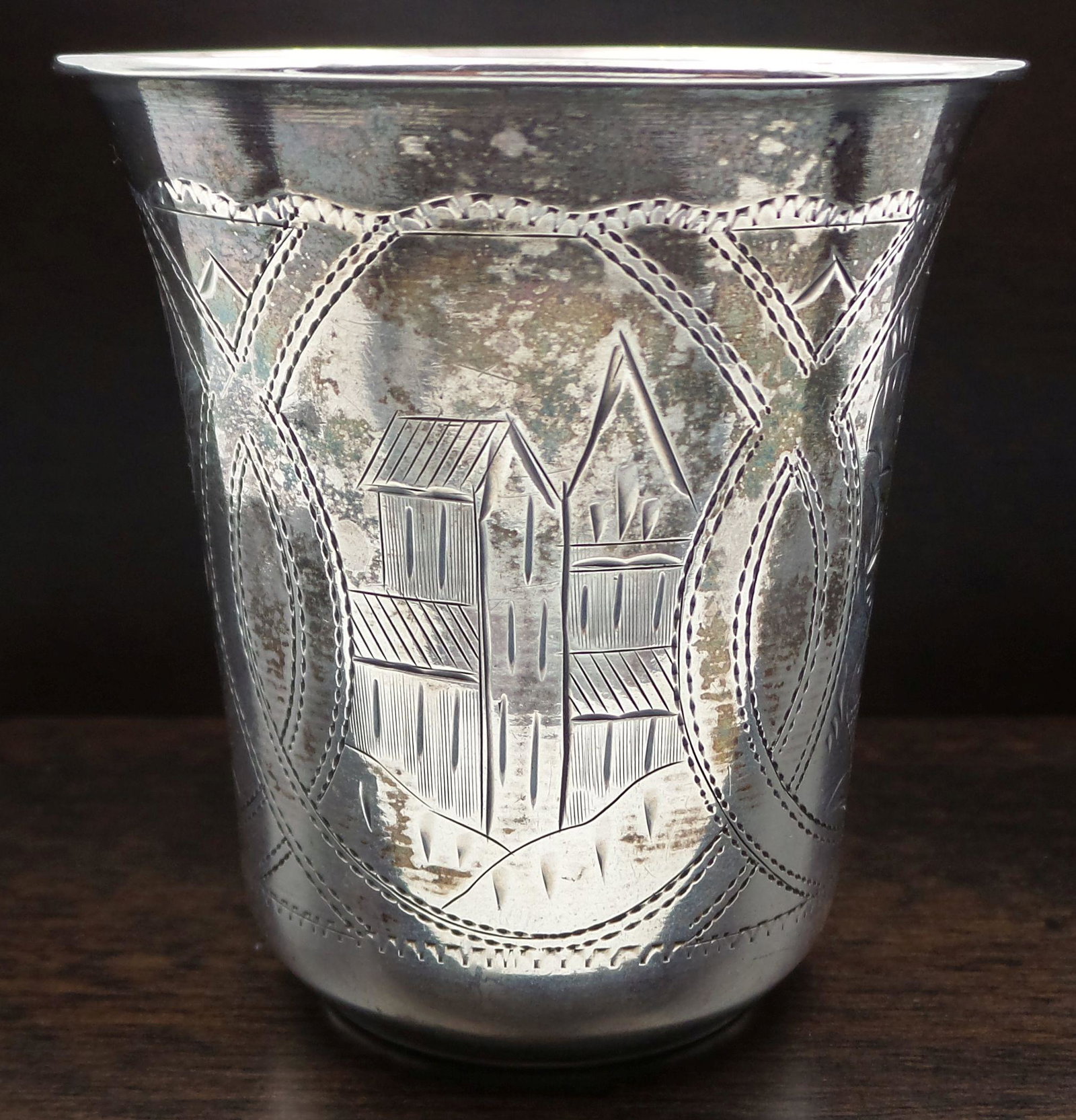Antique 1894 Imperial Russian Silver Engraved Vodka Cup (1 of 6)