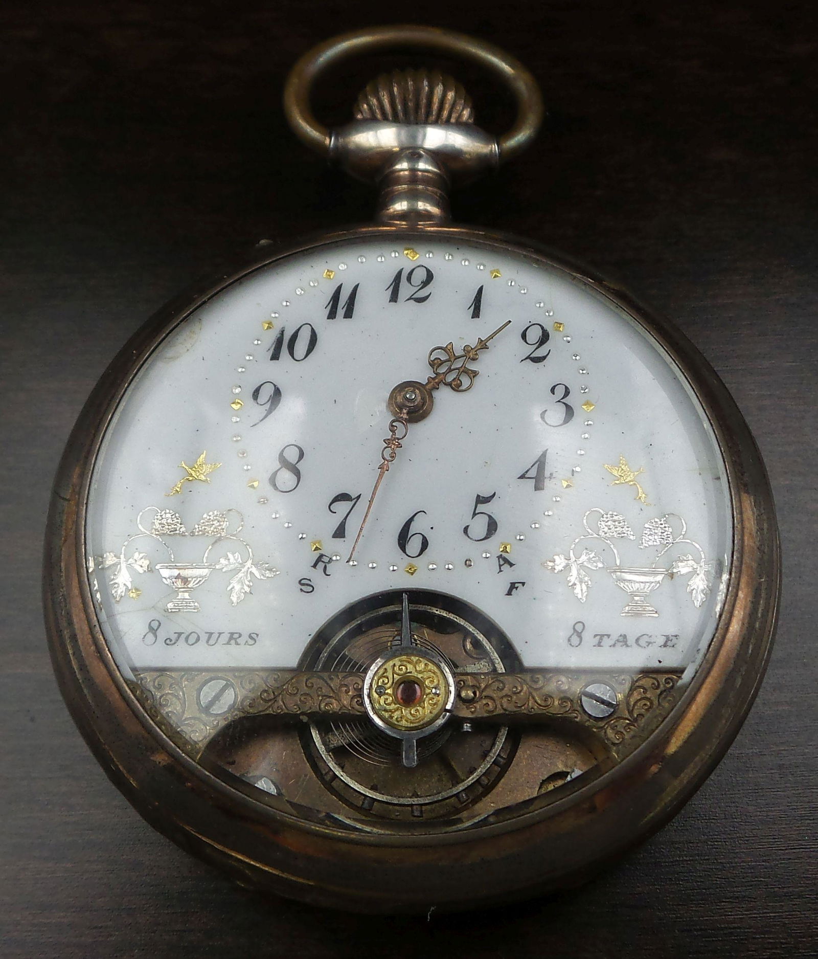 Antique 1920s Swiss GALONNE 800 Silver Hebdomas Pocket Watch (1 of 9)