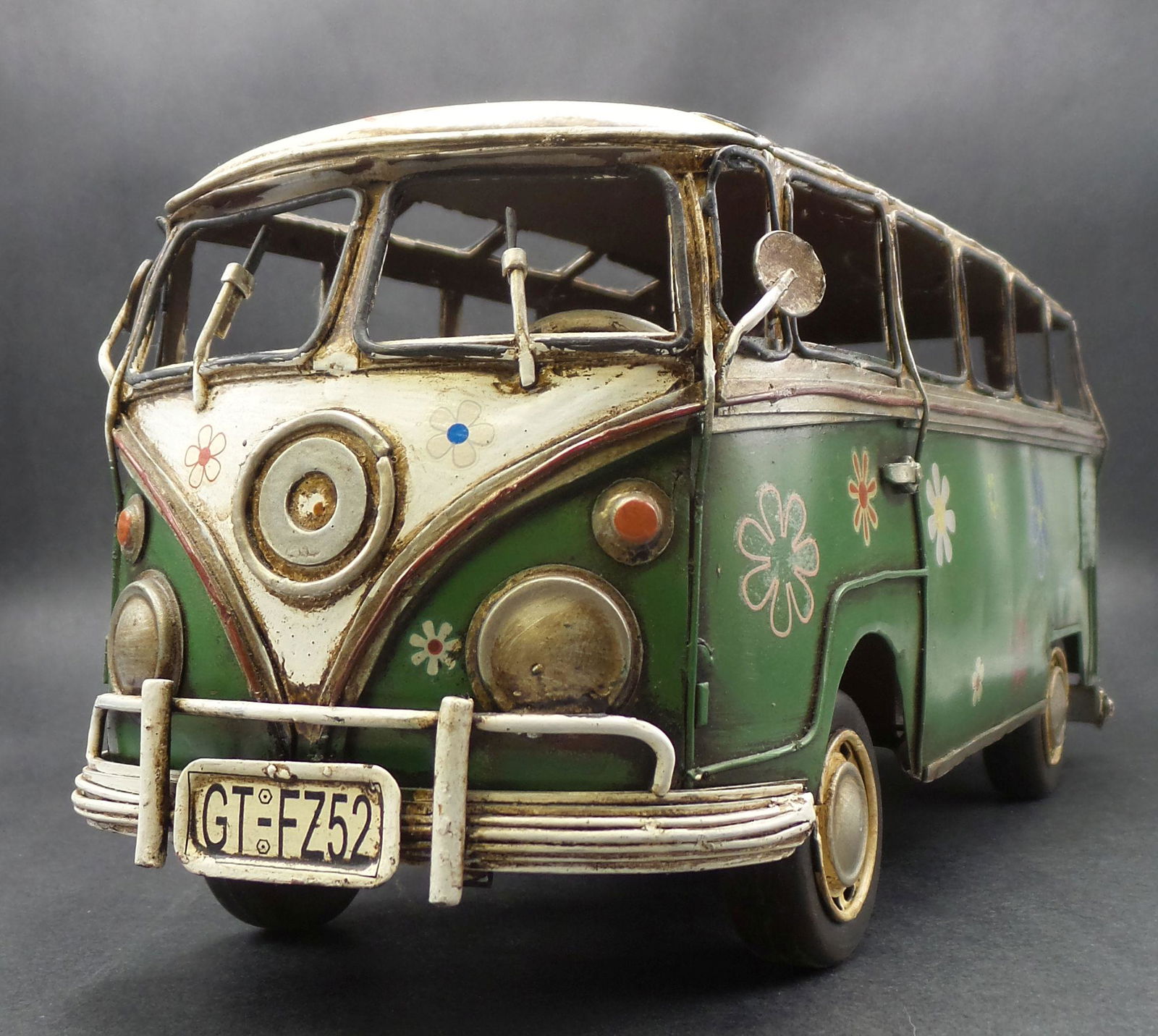 Large Vintage VW Flower Power Bulli Handmade Bus Model (1 of 14)