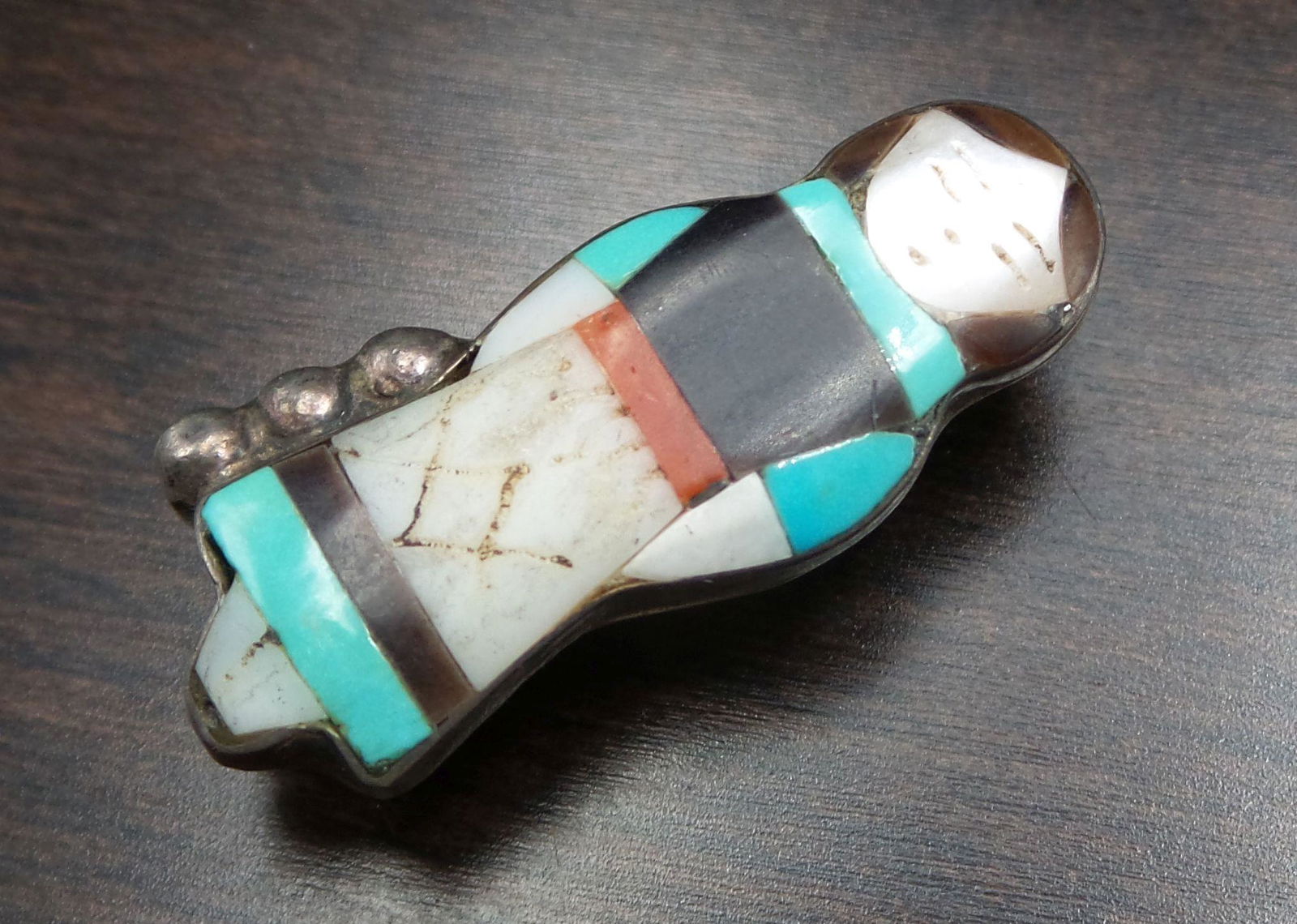 Vintage THERESA WASETA Zuni Native American inlaid MOP & Gemstone Maiden Pendant/Brooch (1 of 4)