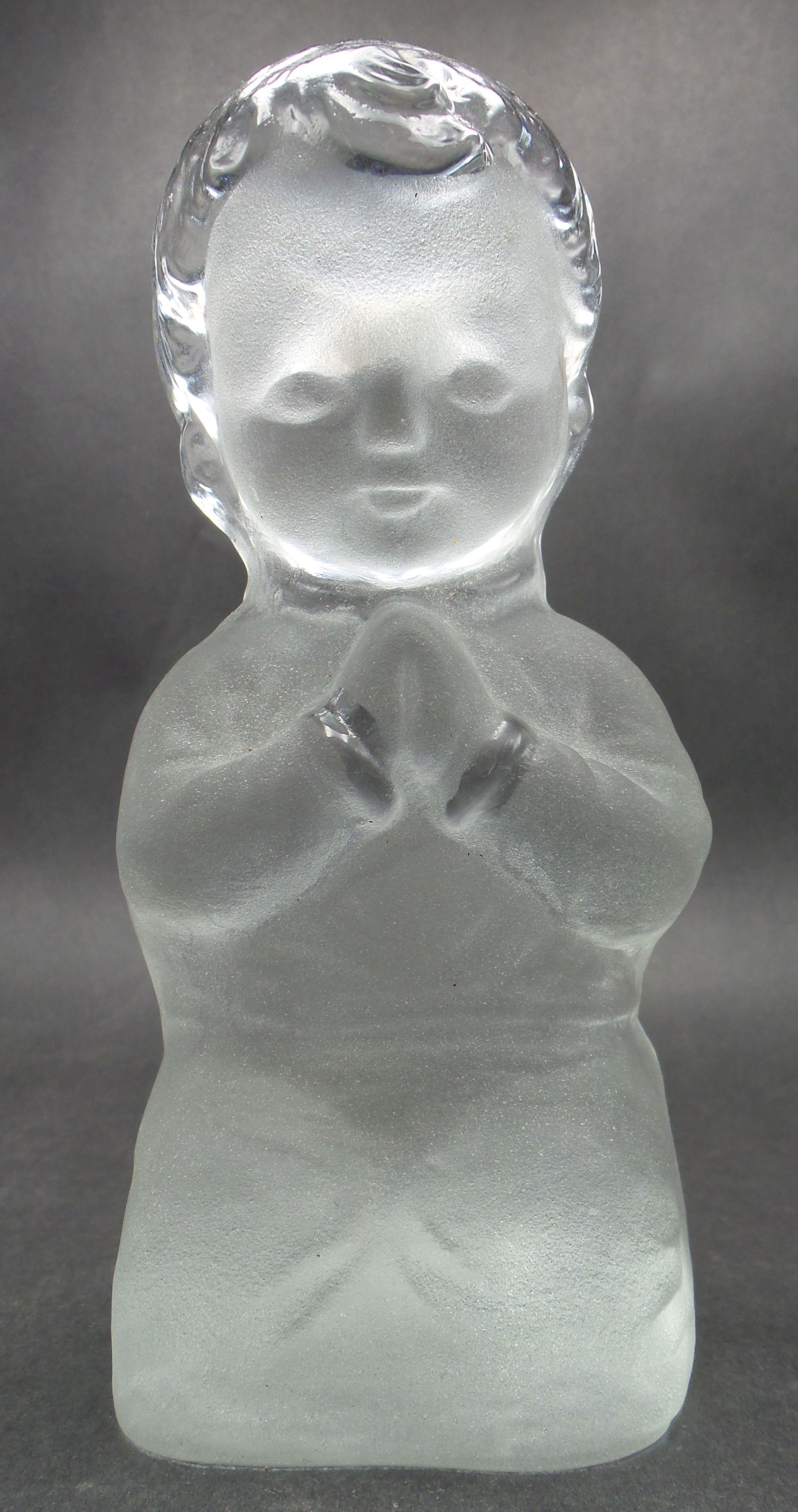 Vintage Mid-Century VIKING Satin Glass Praying Boy Figurine: Very good vintage condition with no chips, cracks, or repairs. Measures approx. 6" high.