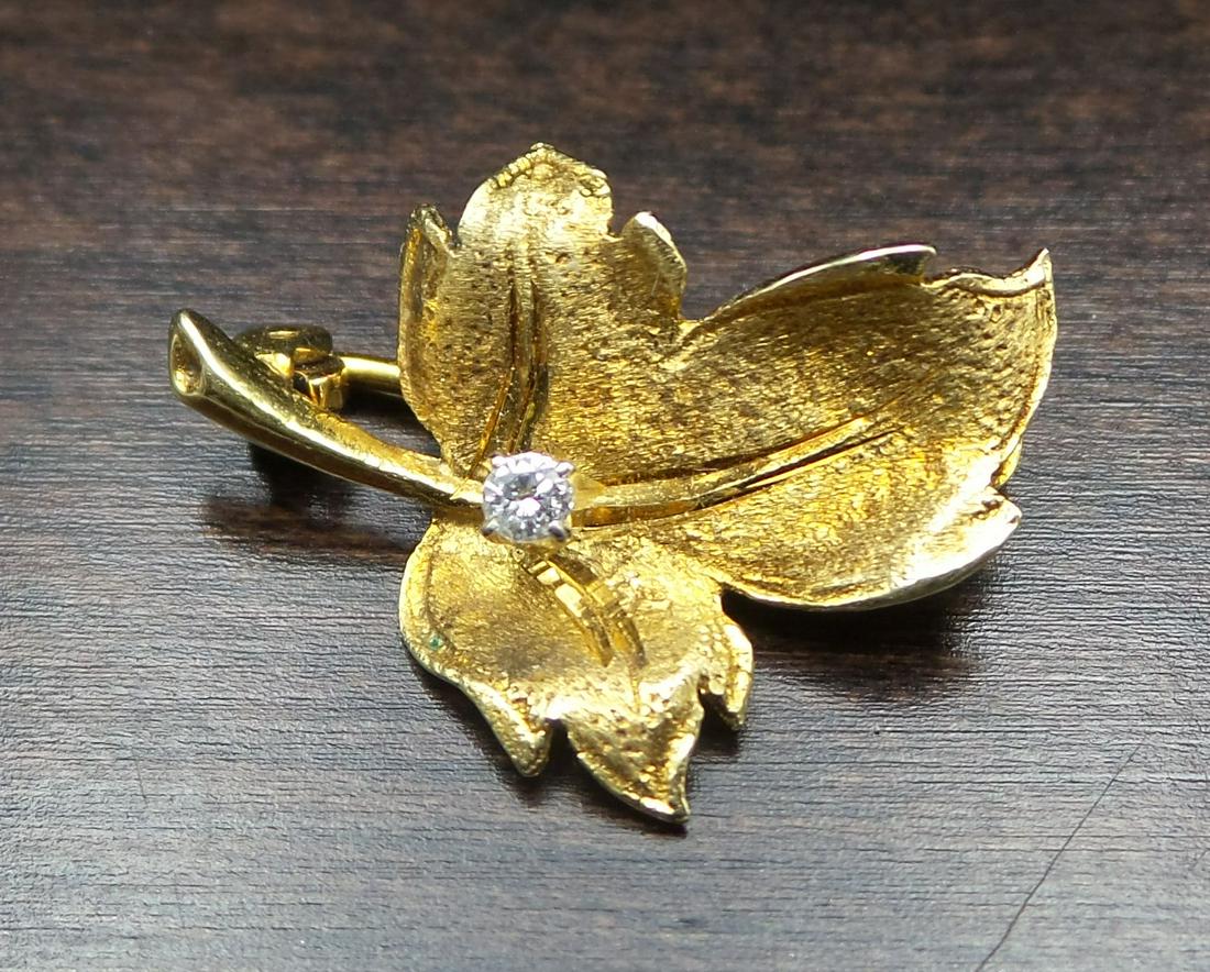Vintage Mid-Century FRANCOIS BORGEL 14K Gold & Diamond Designer Leaf Pin (1 of 5)