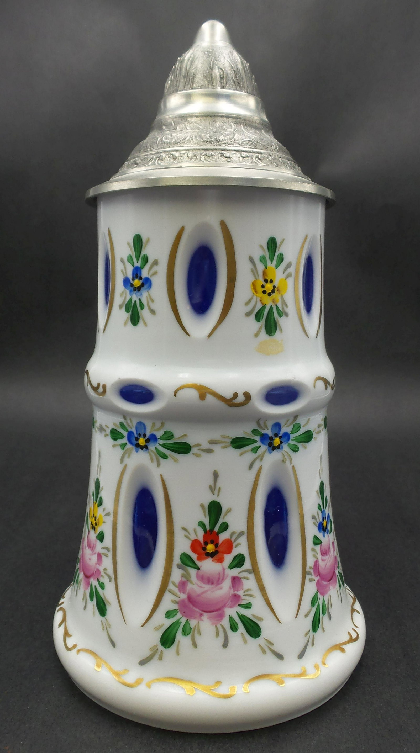 Antique Bohemian Czech Moser Style Opaline Cased Cut to Cobalt Blue Crystal Stein (1 of 13)